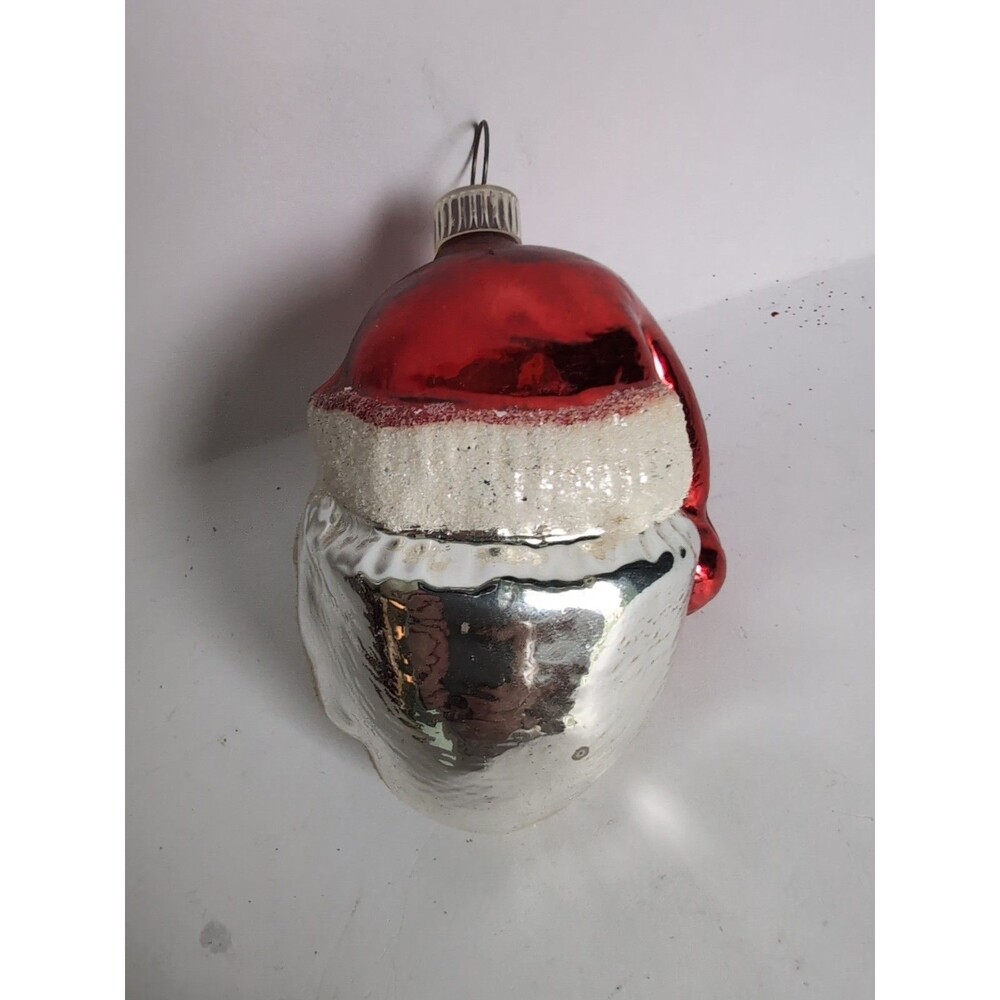Vintage Santa Head Figural Mica Christmas Ornament West Germany Plastic Cap - Picture 2 of 4